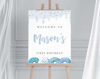 Donut Welcome Sign, Boys Birthday Party Sign, Printable Welcome Sign, Donuts And Sprinkles Birthday Theme, Blue Welcome Sign