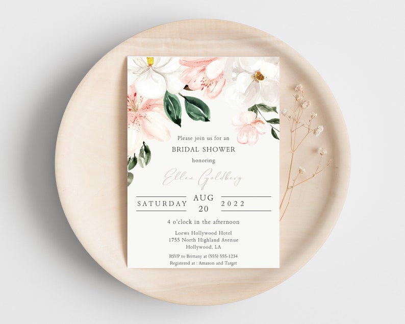 Engagement Invitation Card, Engagement Stationery, Bridal Shower Card, Floral Wedding Invite, Wedding Announcement, Invite Template image 2