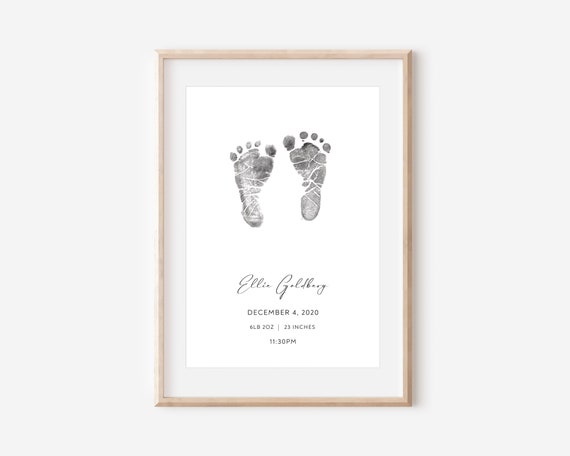 Newborn Baby Feet Print, Newborn Keepsake Gift, Nursery Decor Wall Art,  Birth Stats Wall Art, Baby Details Printable, Baby Footprint Ink 