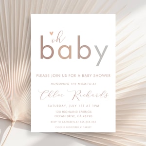 Invitación para baby shower estilo bohemio, invitación para baby shower de género neutro, invitación para baby shower de género neutro, invitación para baby shower estilo bohemio Oh Baby