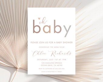 Boho Baby Shower Invitation, Gender Neutral Baby Shower Invite, Neutral Baby Shower Invitation, Oh Baby Boho Baby Shower Invitation