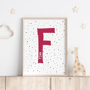 Impresión de iniciales con lunares, decoración para habitación infantil, arte mural con iniciales, decoración infantil, letra con monograma, arte del alfabeto, letra con lunares