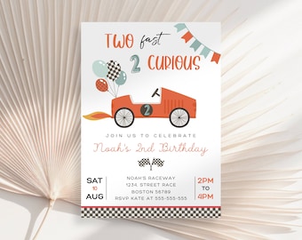 Two Fast 2 Curious Birthday Invite, Racing Car Birthday Invite For Boy, Boys Birthday Invitation, Cars And Balloons, Racing Cars Birthday