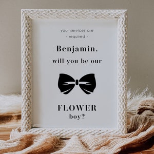 Blumenjungen-Vorschlagskarte, Willst du mein Blumenjunge sein, moderne minimalistische Einladung, Schwarzweiß-Geschenkfrage, Einladung zur Hochzeitsfeier