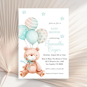 Invitation baby shower ours en peluche, carte future maman, cadeau pour les nouveaux parents, shower de bébé garçon, ours en peluche, arrivée de bébé, impression ours en peluche