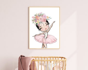 Ballerina Wall Art, Girls Bedroom Prints, Ballerina Nursery Decor, Little Girls Room Decor, Dance Gift for Girls, Ballet Girl Art, Pink Tutu