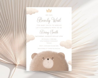 Teddy Bear Baby Shower Invitation, We Can Bearly Wait Baby Shower Invitation, Gender Neutral Baby Shower Invite, Gender Neutral Baby Shower