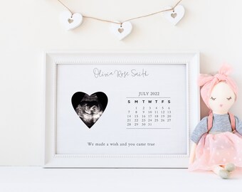 Personalized Baby Scan Print, Baby Shower Decor, Calendar Ultrasound Print, Gift For Grandparents, Baby Due Date Print