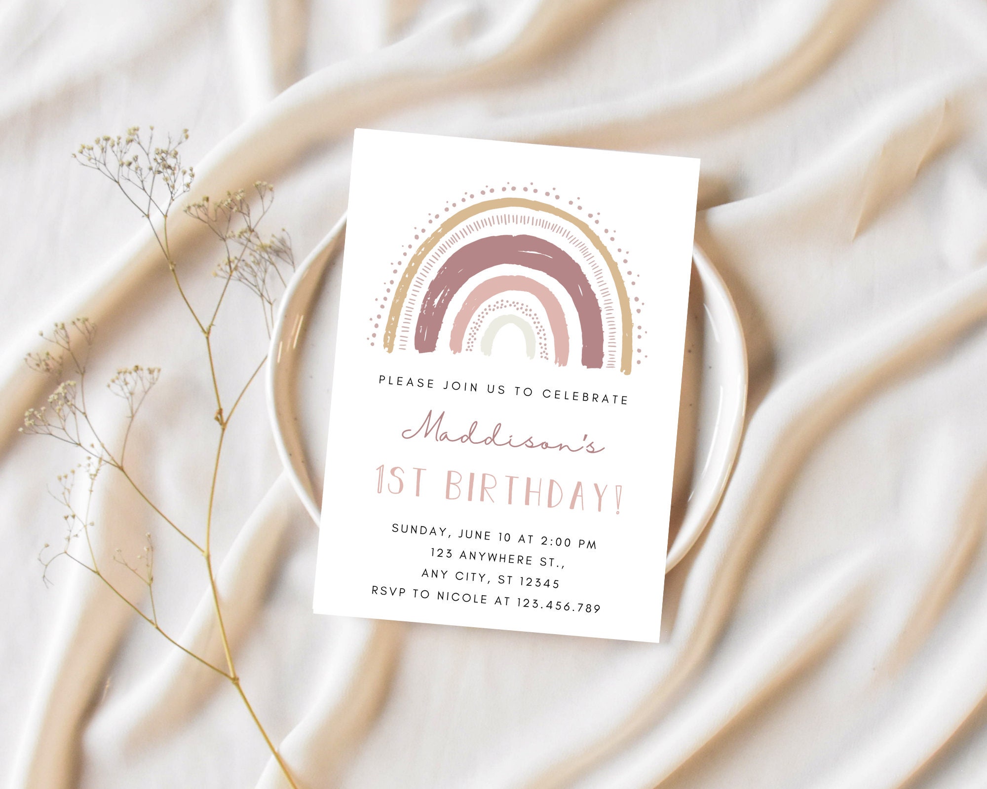 Rainbow Birthday Invitation Boho Rainbow Birthday Invitation Etsy