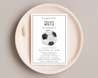 Soccer Birthday Invite, First Birthday Invitation, Boy Turns One, Football Birthday Invite, For Boy, Soccer Ball Print, Soccer Player