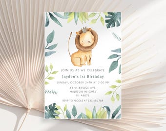 Wild One Birthday Invite, Safari Animals Invitation, Birthday Invite For Boy, Jungle Animals Birthday Invitation, Wild Lion Invitation