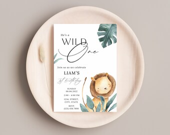 Wild One Birthday Invite, Safari Animals Invitation, Birthday Invite For Boy, Jungle Animals Birthday Invitation, Wild Lion Invitation