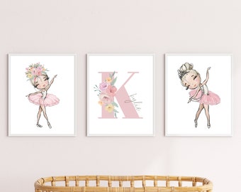 Ballerina Nursery Wall Art, Ballerina Decor, Girls Nursery Wall Art, Personalized Name Print, Gift For Girl, Ballerina Illustration