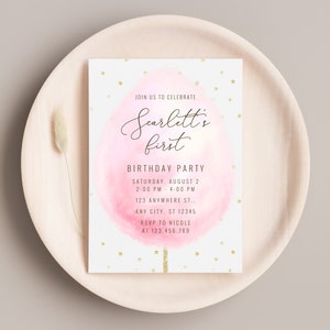 Cotton Candy Birthday Invitation, Sweet Birthday Invitation, Carnival Birthday Invitation, Circus Birthday Invite, Candy Floss Invitation