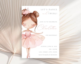 Ballerina Birthday Invitation, Tutu Cute Birthday Invitation, Ballet Birthday Invitation, Dance And Twirl Invitation, Ballerina Party