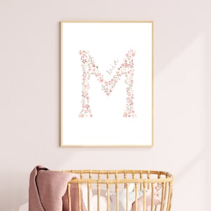 Floral Initials Print, Girls Nursery Decor, Initials Wall Art, Children’s Wall Decor, Monogram Letter, Alphabet Art, Pink Floral Name Art