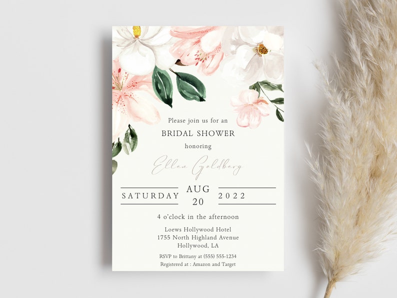 Engagement Invitation Card, Engagement Stationery, Bridal Shower Card, Floral Wedding Invite, Wedding Announcement, Invite Template image 6