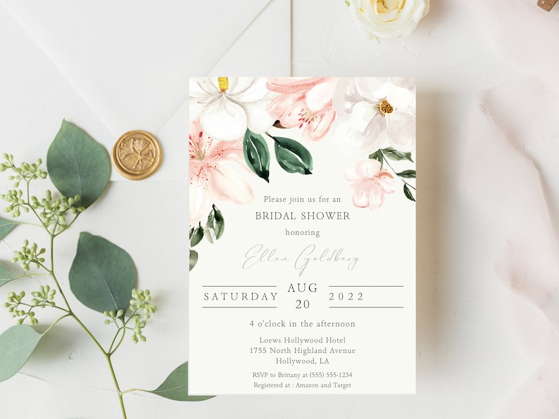 Engagement Invitation Card, Engagement Stationery, Bridal Shower Card, Floral Wedding Invite, Wedding Announcement, Invite Template image 7