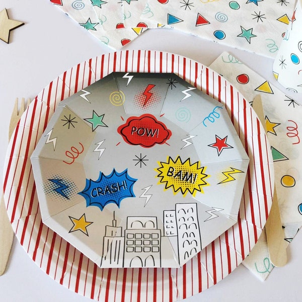 Superhero Party Plates (Pack of 8) | Superhero Paper Plates | Superhero Party Decorations | Super Heroes Paper Plates | Superhero Birthday