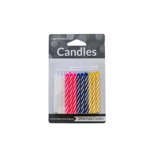 Striped Birthday Candles: Multicolor Rainbow Party Cake Decorations (24ct Pack)