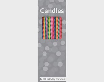 Striped Birthday Long Candles 20ct – Bright Colorful Cake Candles for Parties, Celebrations and Cupcakes