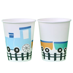 Steam Train Paper Cups (Set of 8) | Steam Train Party Cups | Train Paper Cups | Vintage Train Cups | Train Party Supplies |Train Party Decor