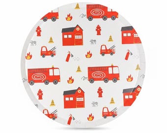 Firetruck Party Decorations Set – Firefighter Themed Plates, Napkins & Forks, Serves 40 Guests, Kids Birthday Party Supplies