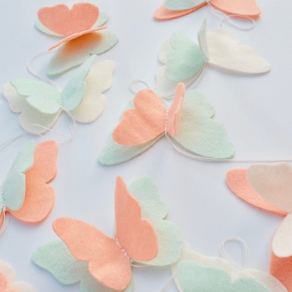 Butterfly Felt Garland | Butterfly Garland | Mint and Peach Garland | Fairy Garland