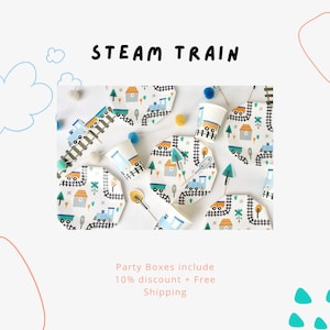 Steam Train Supplies in a Box | Train Party Supplies | Train Plates | Train Party Tableware | Transportation Party | Train Party Decorations