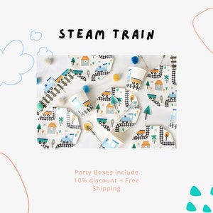 Steam Train Supplies in a Box | Train Party Supplies | Train Plates | Train Party Tableware | Transportation Party | Train Party Decorations