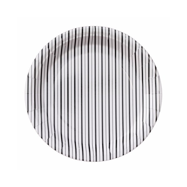 Black Stripes Large Paper Plates (Set of 8) | Striped Paper Plates | Black Tableware | Black and White Striped Plates | Black Striped Plates