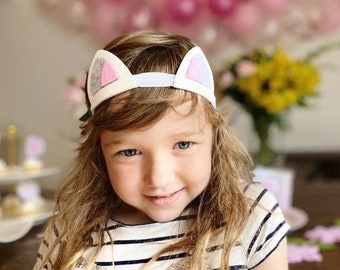 Cat ears felt headband (Set of 4) | Pink and gray felt headband | Pink cat ears headband | Felt headband