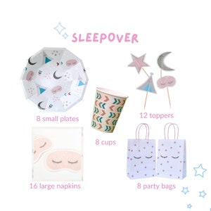 Sleepover Party Supplies in a Box Mini| Slumber Party Supplies| Sleepover Plates| Pamper Party Tableware|Sleepover Party Bag|Sleepover Boxes
