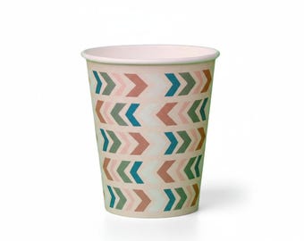 Teepee Party Paper Cups (Set of 8) | Pink, Blue, Gray Chevron Pattern