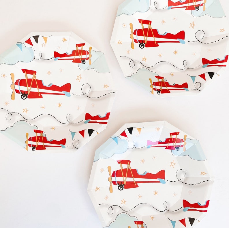 Airplane Plates Pack of 8 Airplane Birthday Party Airplane Party Decorations Airplane Paper Plates Vintage Airplane Party