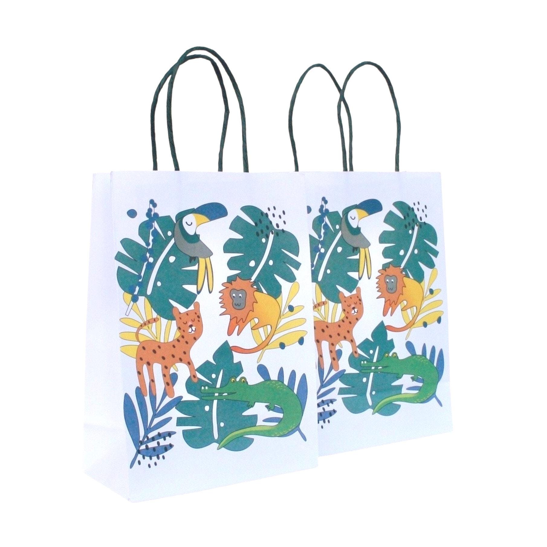 Pochettes Cadeau Animaux Jungle - Lot De 8 Sacs Fête - Pour Anniversaire Enfant, Baby Shower - 23x18 Cm