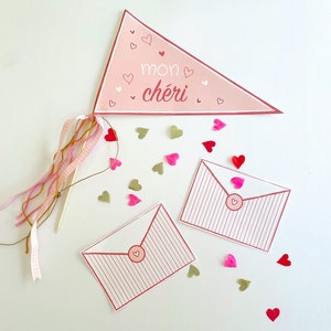 Mon Cheri Valentine&#39;s Pennant Flag & Card (Printable)