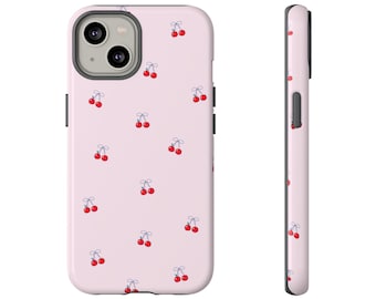 Light Pink Cherry Print Phone Case: TPU Silicone Mobile Protector Gift for Girls