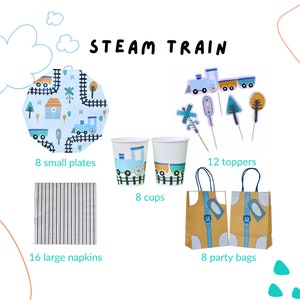 Steam Train Supplies in a Box Mini |Train Party Supplies |Train Plates |Train Party Tableware |Transportation Party |Train Party Decorations