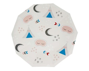 Sleepover Slumber Party Plates | Teepees, Masks, Stars (Set of 8)