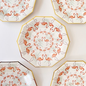 Flamingo Party Plates: Pink, Mint & Gold Foil (Set of 8, 7.5 Inches)