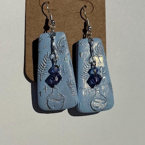 Sky Blue Potion Bottle Earrings | Pearl Dusted Polymer Clay Dangles
