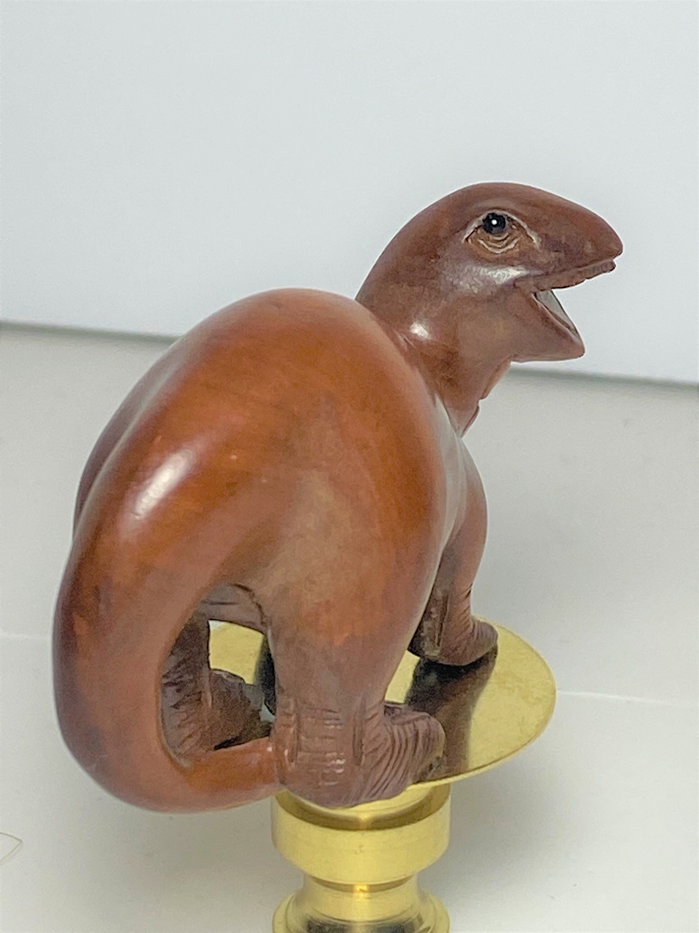 DINOSAUR Brontosaurus Wood Netsuke Lamp Finial Etsy