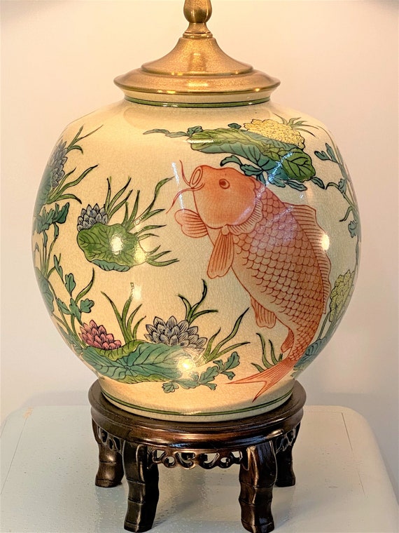 KOI Goldfish Porcelain Fish Table Lamp Etsy