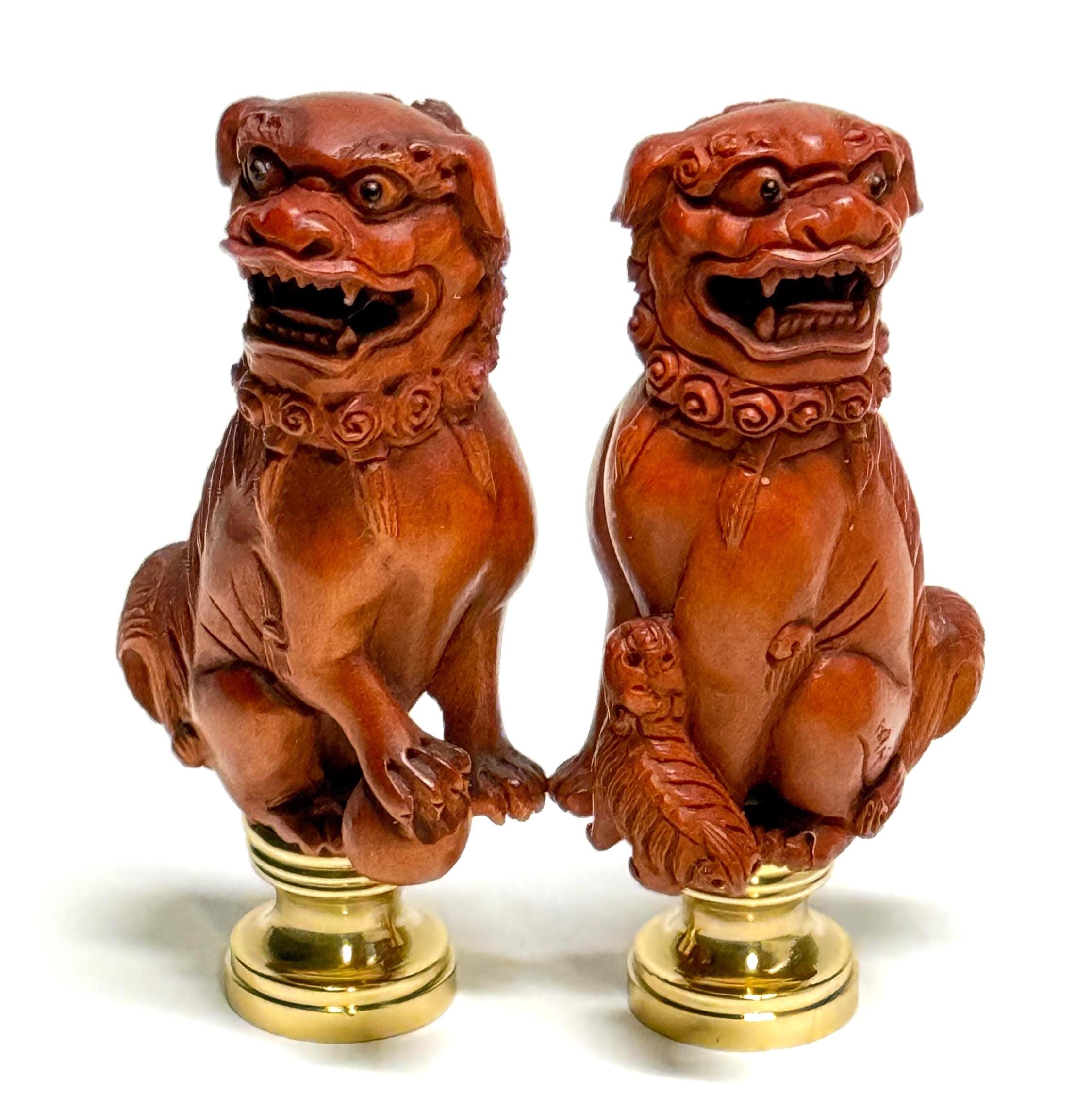 FOO DOG LIONS Vintage Pair Wood Netsuke Lamp Shade Finials - Etsy