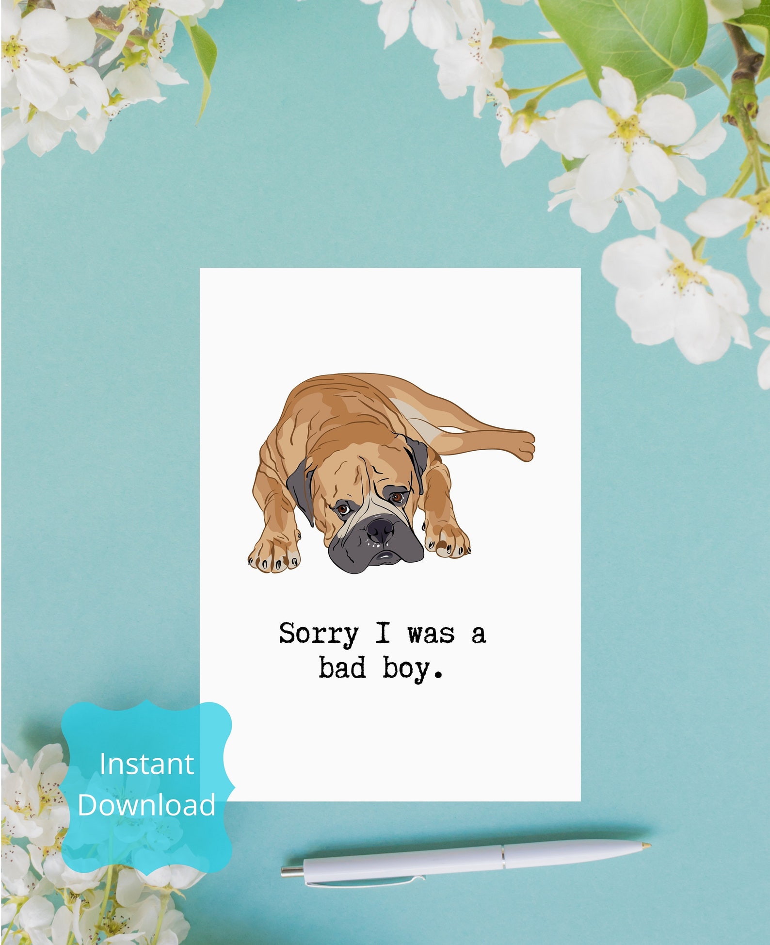 Printable Card, Sorry I Was Such a Bad Boy, Instant Download, Digital