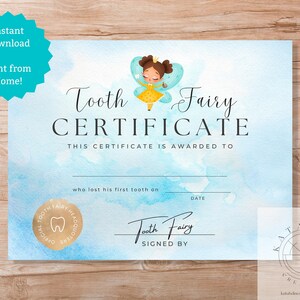 Druckbare Zahnfee Zertifikat, Sofort Download, Zahnfee, Kinder, druckbares Zertifikat