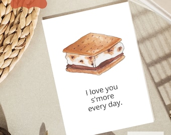 Printable card, I Love You S'More Every Day, Love Card, Instant Download, Digital Download Card