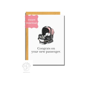 Cartão para impressão, Parabéns pelo seu novo passageiro, Download instantâneo, Cartão de download digital, Cartão de bebê, Cartão de gravidez, Cartão de chá de bebê