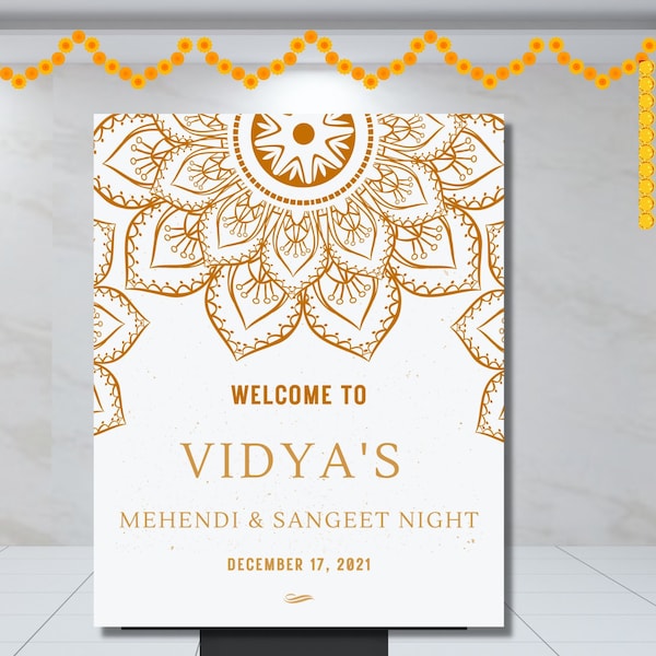 Printable Indian Mehndi Welcome Sign, Sangeet Party Welcome Poster, Mehendi night Signage, Bridal Mehendi, Indian Bridal Shower Sign Board